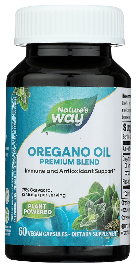 Nature's Way Oregano Oil, Immune ו- Antioxidant Support Supplement, * 75-85% Carvacrol עבור שירות, Gluten Free, 60 קפסולות טבעוניות
