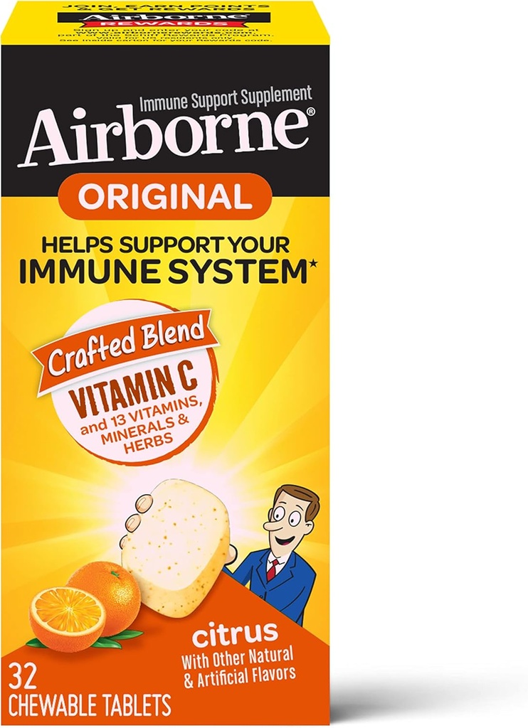 ויטמין C 1000 מ"ג (per Serve) Citrus Chewable Tablets (32 Count in a Box), Gluten-Free Immune תוסף, עם ויטמין A C E, ZINC, Selenium, Echinacea & ג'ינג'ר, Antioxidants