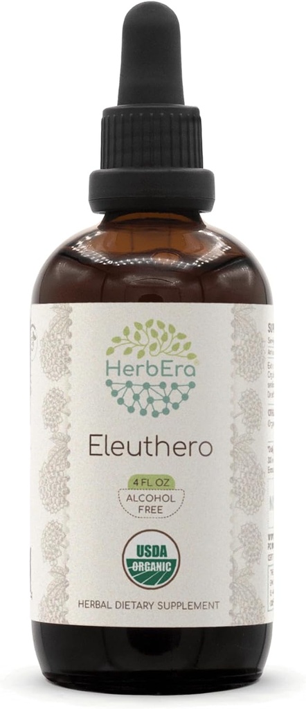 HerbEra Eleuthero B120 USDA אורגני Tincture | מזון ללא אלכוהול, High-Potency Herbal טיפותs | אורגני Eleuthero (Eleutheroc Senticosusus, סיביר ג'ינסנג) Dried Root (4 oz)