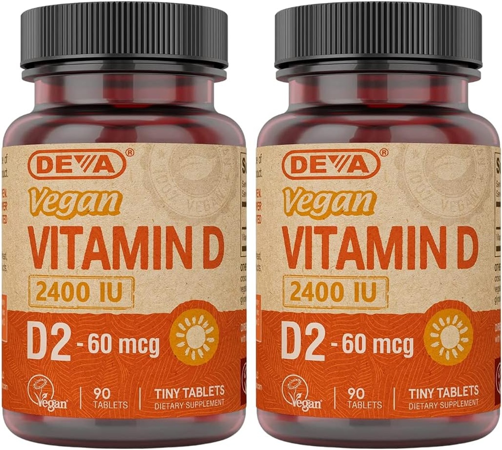 ויטמין D2 60 mcg 2400 IU, Ergocalciferol תוספת עם No Animal Ingredients, 90 טבליות (Pack of 2)