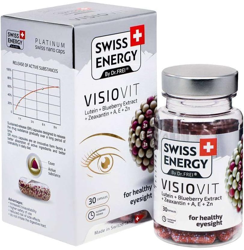 VISIOVIT Lutein + Blueberry לחלץ, עבור חזון בריא, 30 קפסולות מתמשכת-Release