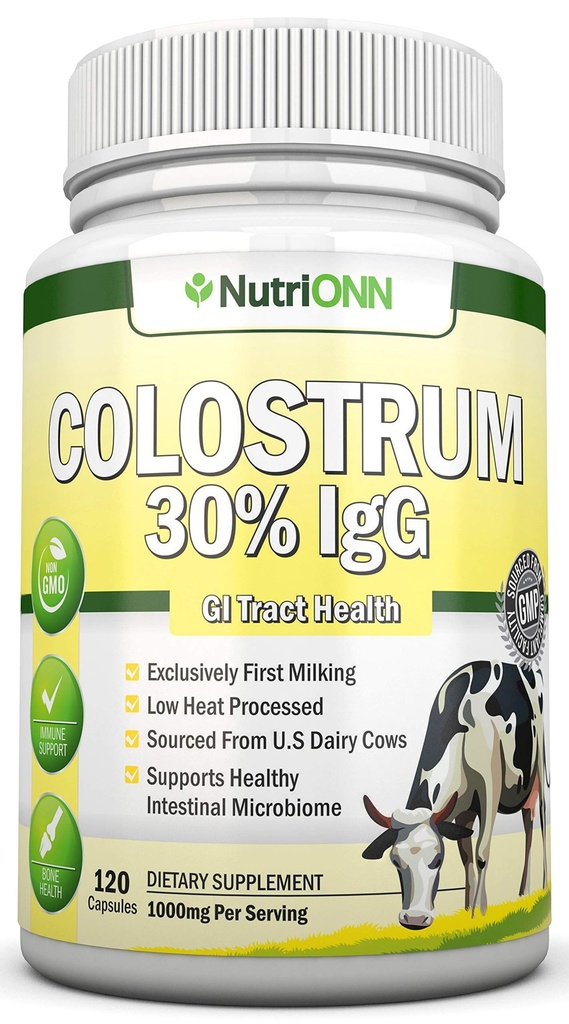 Colostrum - 1000 מ"ג - 120 קפסולות - 30% IgG - non-GMO US חלב - First Milking Bovine Colostrum - Low Heat Processed - Great for GI Tract Health - Immune Support - העצם ובריאות השרירים