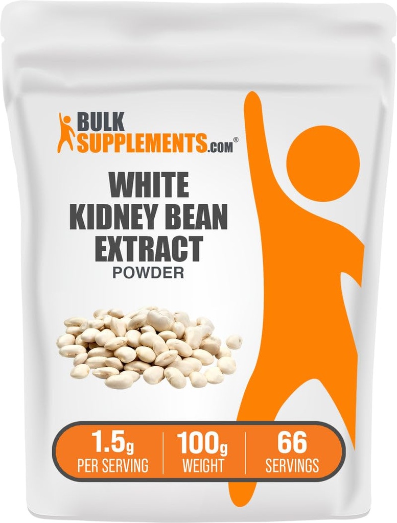 BulkSupplements.com White Kidney Bean Extracta - אבקת White Kidney Bean - Herbal Glu -ten Free, 1.5g לכל משרת, 100g (3.5 oz) (Pack of 1)