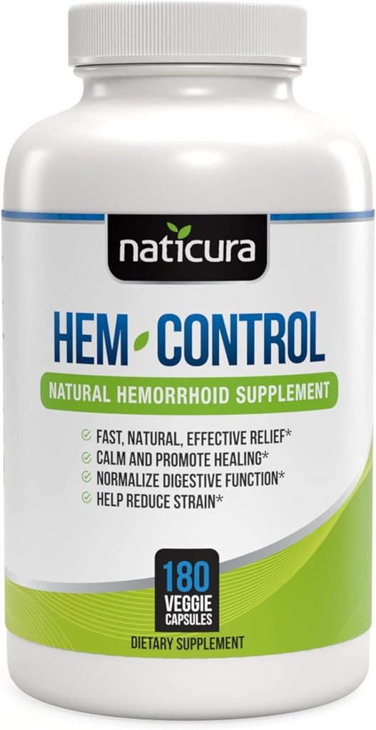 Hem-Control - תוסף טיפול טחורים יעיל מהיר - פורמולה Powerful כדי לקדם הקלה סימפפטום, שרילוק של טחורים, Ease Discomfort - 180 קפסולות טבעוניות - Made in USA