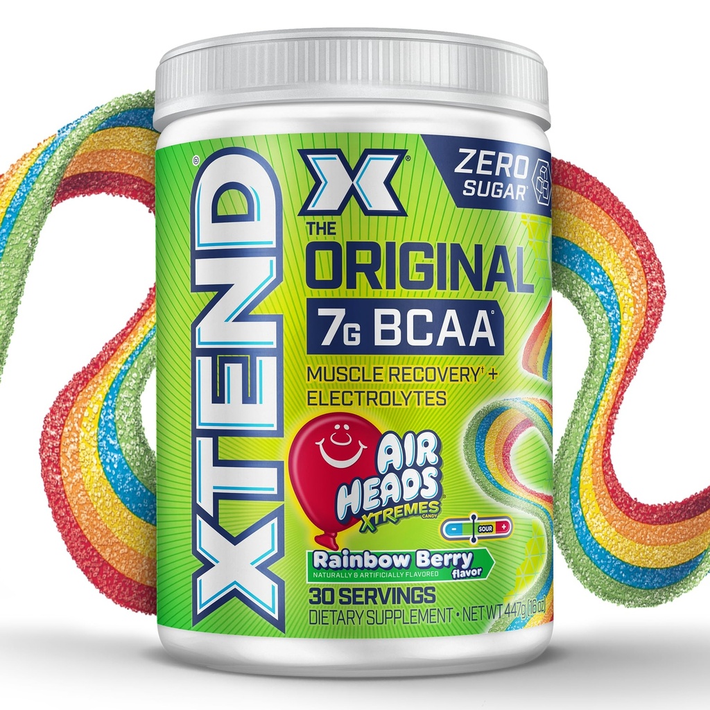 Xtend המקורי אבקת BCAA אבקת Airheads Rainbow Berry Flavor, 7g BCAA ו 2.5g L-Glutamine, סוכר חינם פוסט חינם פוסט טיפול שריר התאוששות עם Amino Acids עבור גברים ונשים, 30 משרתים