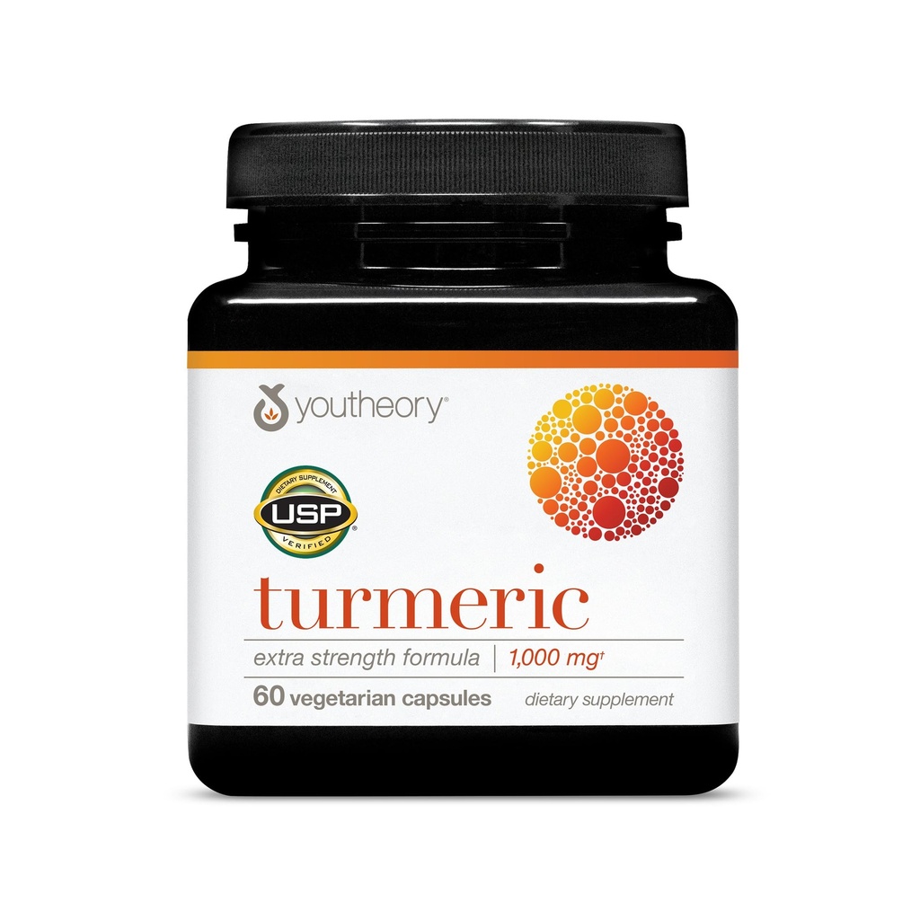 Youtheory Turmeric אקסטר כוח - 1,000 מ"ג - תמיכה המוח, השרירים והבריאות המשותפת * - מכיל bioenhancers, Curcuminoids & Herbal Extracts - USP מאומת - 60 קפסולות צמחוניות (30 ימים אספקה)