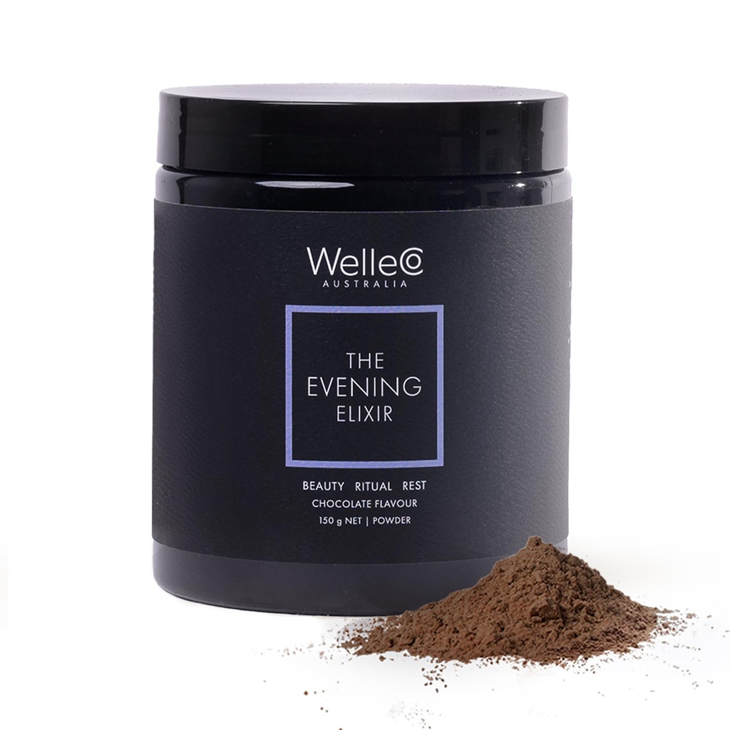 WelleCo the Evening Elixir, ויטמין C Hot Chocolate Beauty Drink with Niacin, Lemon Balm & Magnesium, Supports Sleep, Collagen Formation & Skin Glow, 150g (5.3 oz) Jar