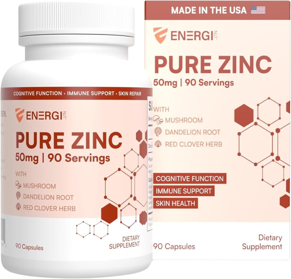 ENERGI Zinc בלגן עם ויטמין A, B-3 & B-6, Immune Support Supplement with Marshmellow Root, Dandelion Root Extract Extract & Shiitake Mushroom, 90 Zincs תוספי קפסולות