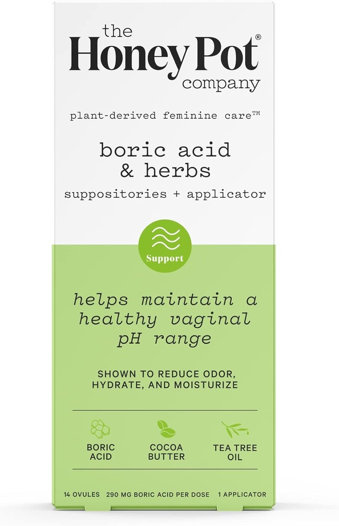 The Honey Pot Company 7 Day Boric Acid & Herbs Suppositories - שומרת ואיזונים בריאים pH Vaginal, נהל Odor, Hydrates ו Moisturizes - גינקולוג נבדק