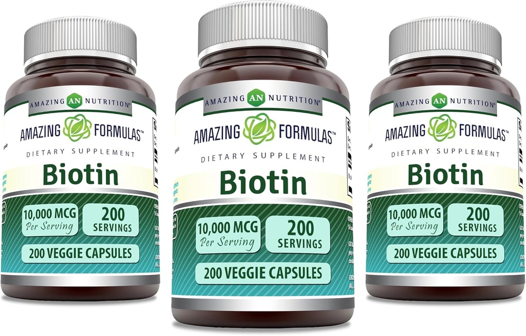 פורמולה מדהימה ביוטין 10000 mcg Veggie קפסולות | ויטמין B7 | Non-GMO | Gluten Free | Made in USA (200 Count | 3 Pack)