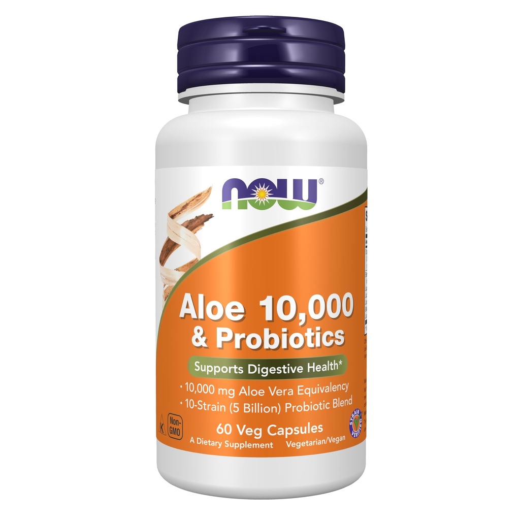 תוספי מזון עכשיו, Aloe 10,000 & Probiotics עם 10Strain (5 מיליארד) Probiotic, 60 Veg כמוסות