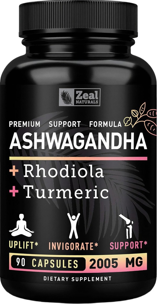 Ashwagandha Complex - אורגני Ashwagandha Root אבקת + Rhodiola Rosea + Turmeric - Premium Support Formula - Ashwagandha קפסולות תוספת