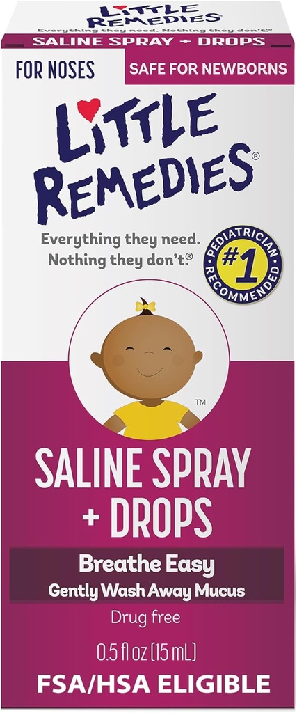 תרופות קטנות Saline Spray & Drops, בטוח לתינוקות, 0.5 oz