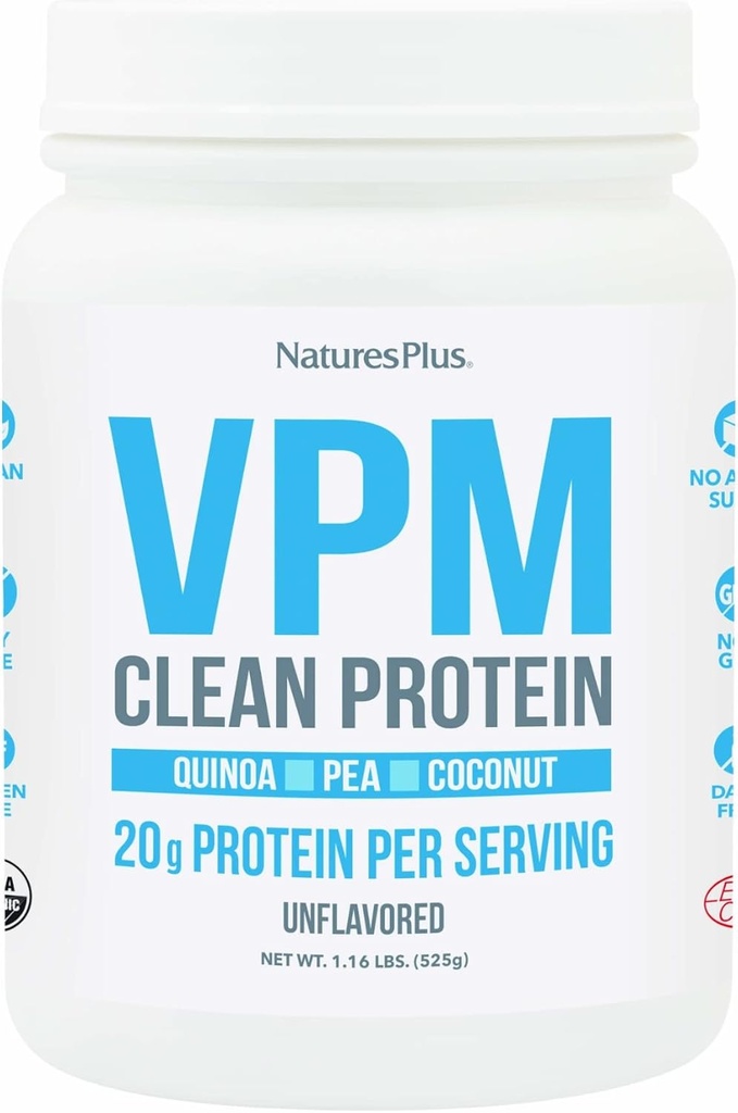 Natures Plus VPM חלבון, Unflavored - 1.16 lbs - עם Quinoa, Pea & קוקוס חלבונים - אורגני, טבעוני, Soy & Gluten חינם - 15 משרתים