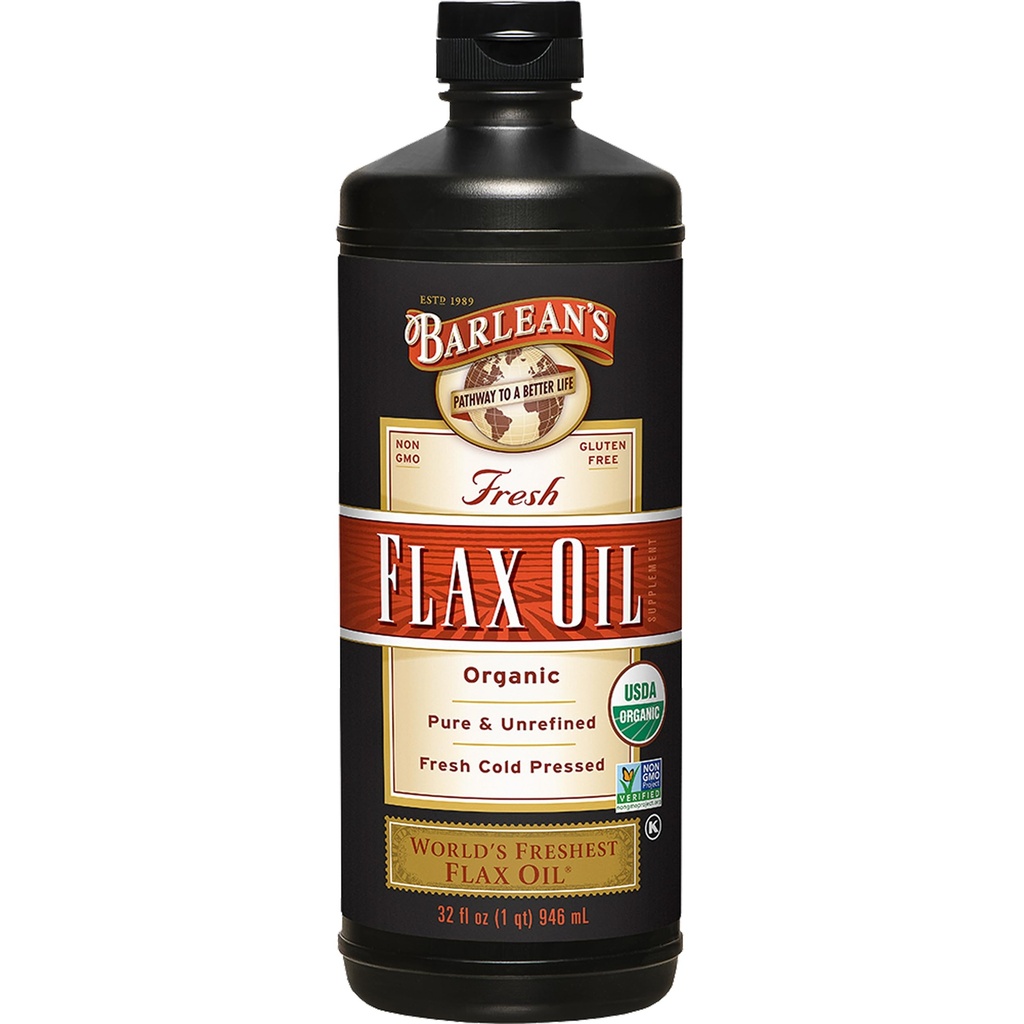 נוזל הנפט האורגני של Barleanel, Cold Press Flax Seeds, 7,640 מ"ג ALA אומגה 3 Fatty Acid תוספת עבור Joint and Heart Health & Healthy Digestion, 32 oz