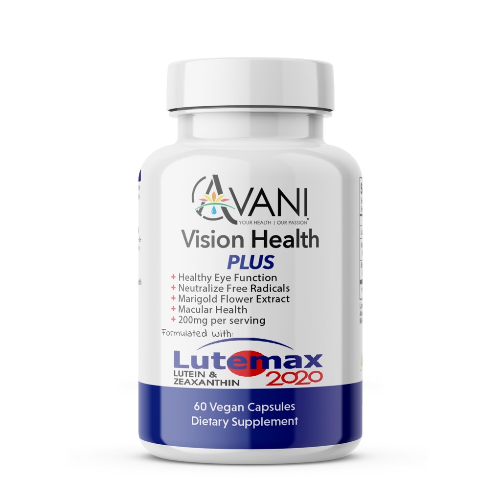 Avani Vision Health Plus Eye Made with Lutemax 2020 20 מ"ג Lutein 4mg Zeaxanthin