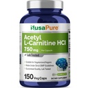 NusaPure Acetyl L-Carnitine 750 מ"ג ל Caps 150 קפסולות Veggie (Non-GMO, טבעוני) High Potency Acetyl L Carnitine HCL (ALCAR)