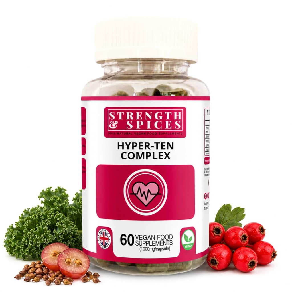 Power & Spices Hyperten תומך 100% תוסף טבעי עבור Immune System & Heart בריאות - 15 Ingredients wohhorn ברי, Grape Seeds & Berries - 60 טבעוני בריטניה עשה 1000 מ"ג קפסולות