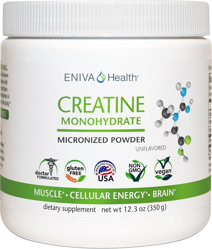 Eniva בריאות Creatine Monohydrate אבקה, Amino Acid, אבקת Micronized, 70 משרתים 5 G 12.3 oz, תמיכה שרירים, צמיחה, אנרגיה סלולרית, מיקוד, Ultra-Pure, פרמצבטיקה כיתה