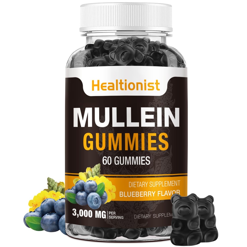 1 Pack Sugar Free Mullein Gummies - Lung ניקויse, 3000MG Mullein תוסף ל- Respiratory, אורגני מולליין טיפות חניכיים עם Quercetin & Bromelain for Lung, Digestive Health & Immune 90Ctttatein Drops Gummy עם Quercetin & Bromelain for Lung, Digestive Health & Immune 90Ctune 90Ct