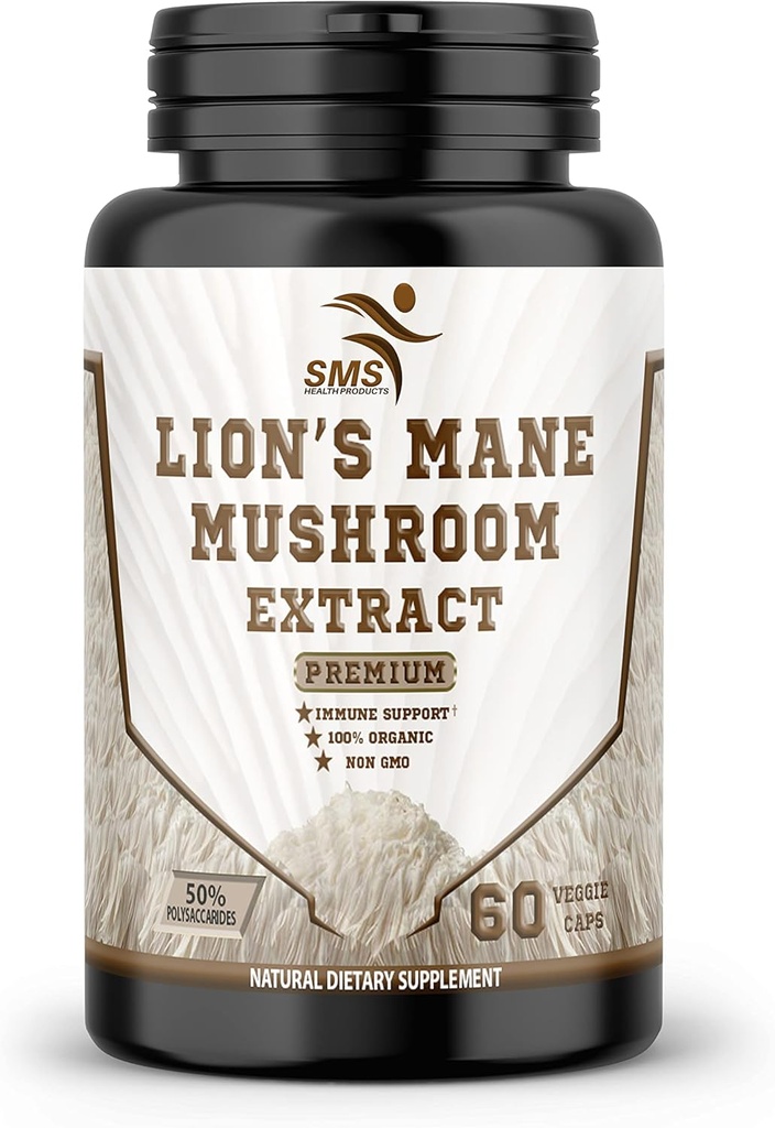 Lion's Mane Pills Mushroom Cognition קפסולות (60 קפסולות Veggie) 30% Polysaccharides- Lions Mane לחלץ קפסולות