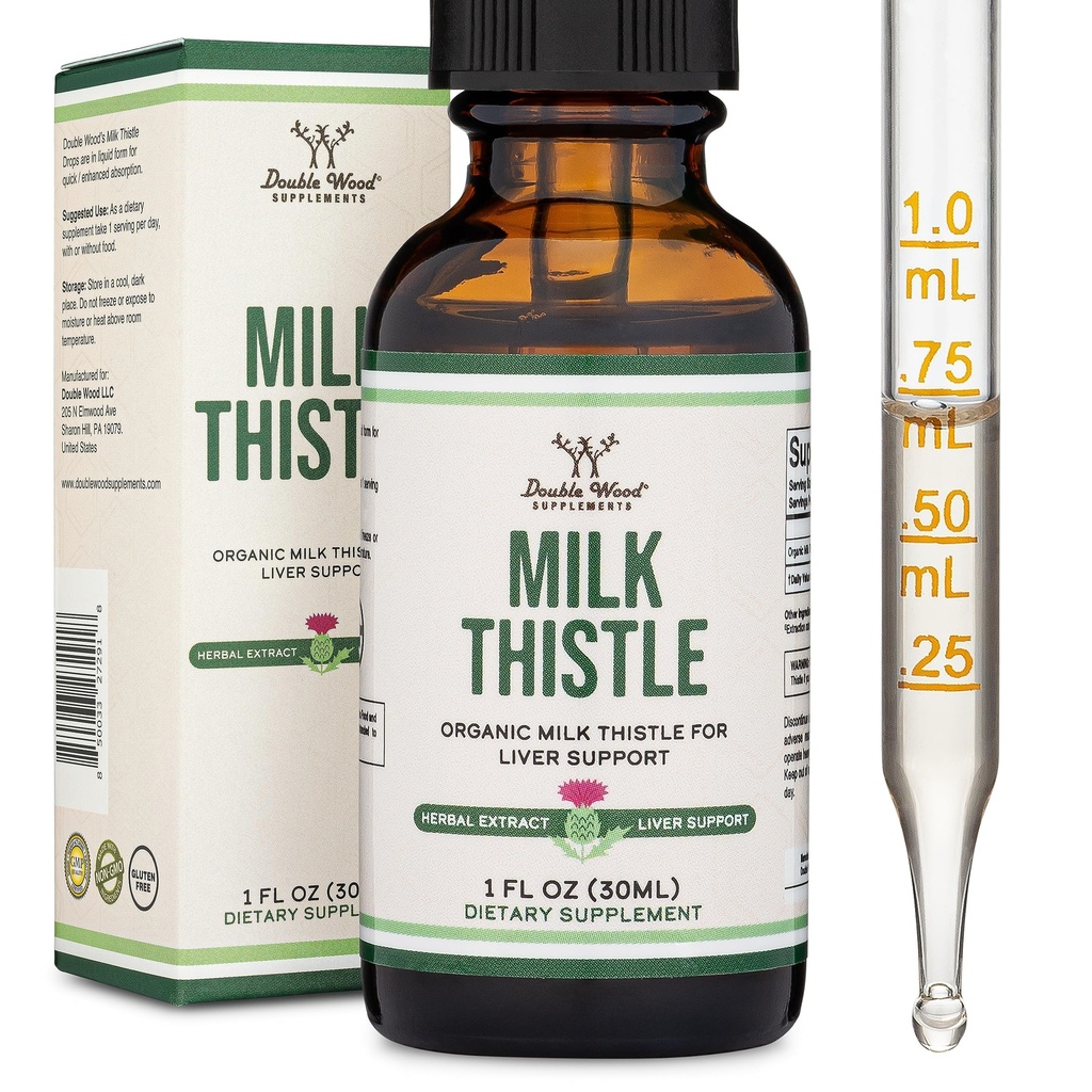תוספת של חלב אורגני חלב זהtle Liver Detox טיפות 1 FL OZ - 30 משרתים (Vegan Safe, non-GMO, Gluten Free) תוספת מושלמת תה על ידי עץ כפול