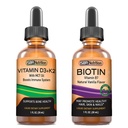 SBR Nutrition D3+K2 ו Biotin Bundle ויטמין D3K2 (MK7) טיפות נוזליות, Peppermint, 1oz | Biotin 5000mcgg Drops, Vanilla 2oz | עבור מבוגרים וילדים | Non-GMO, Gluten Freeten Freeten Freeten