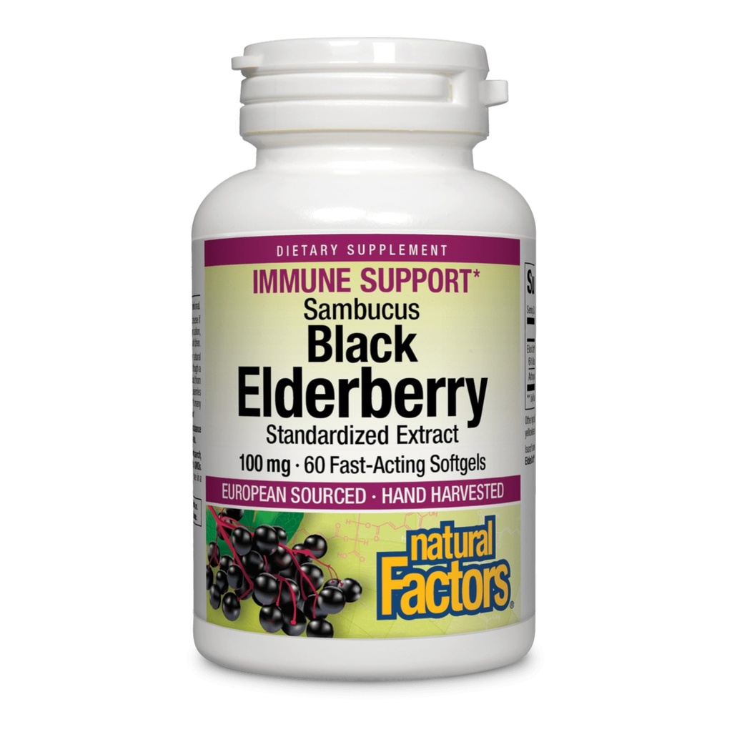 גורמים טבעיים Black Elderberry, 100 מ"ג, 60  Softgels מהיר
