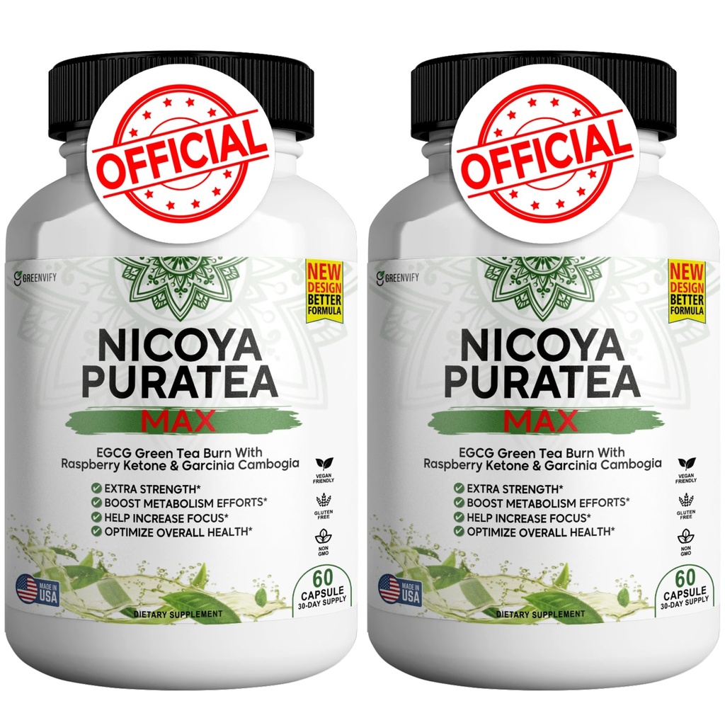 Nicoya PuraTea Max Green Tea Extract & Green Coffee Bean for Metabolism Support, Natural Energy Boost, Antioxidant-Rich תוסף - 120 קפסולות