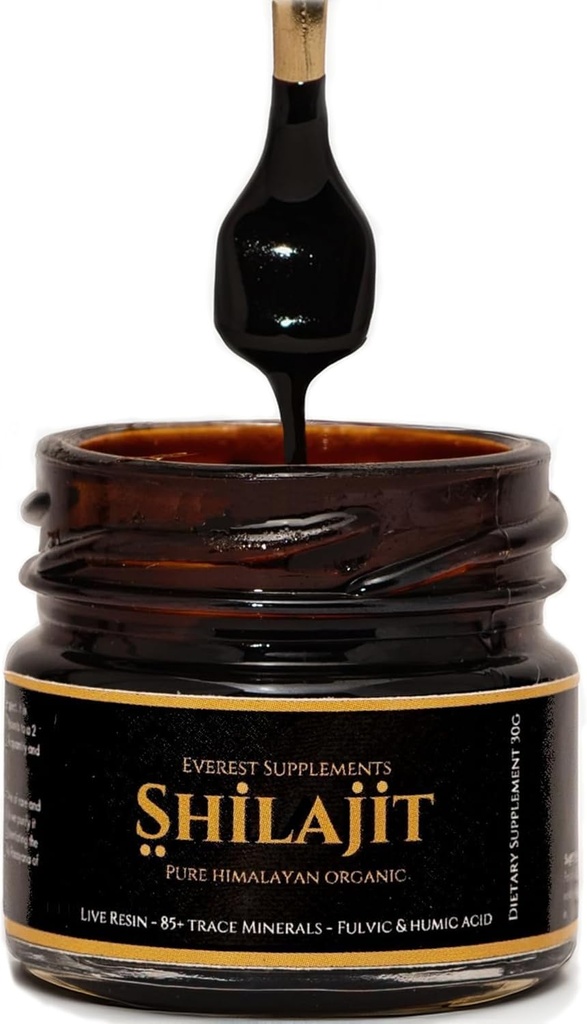 Shilajit Pure ההימלאיה האורגני Shilajit Resin - Shilajit for Men - Gold Class 500 מ"ג כוח מקסימלי - 85 Trace מינרלים & Fulvic and Humic Acid for Energy Immune Support, 30 גרמים