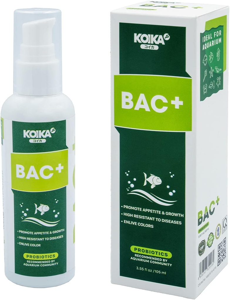 KOIKA BAC+ אקווריום Probiotics, Immunity Boosting, Disease Resistance & שיפור מערכת העיכול (BAC+,105 מ"ל)