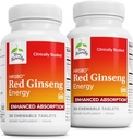 טרי טבעי HRG80 Red גינזנג אנרגיה - תמיכה באנרגיה בריאה & פוקוס - תוספת צמחית עם אבקת שורש Red גינזנג קוריאנית - טבליות כדי עזרה בריאה אנדורנס - 30 טבליות Chewable (Pack of 2)