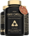 Panax Geneseng ו Rhodiola Rosea 2000 מ"ג - קוריאני גיינסנג כוח גבוה 60 קפסולות - תוספת צמחי עבור גברים ונשים - תרכובת אנרגיה עם ג'ינסנג Root Extracted 7% גינזנוסייד - ארה"ב Made Made Made