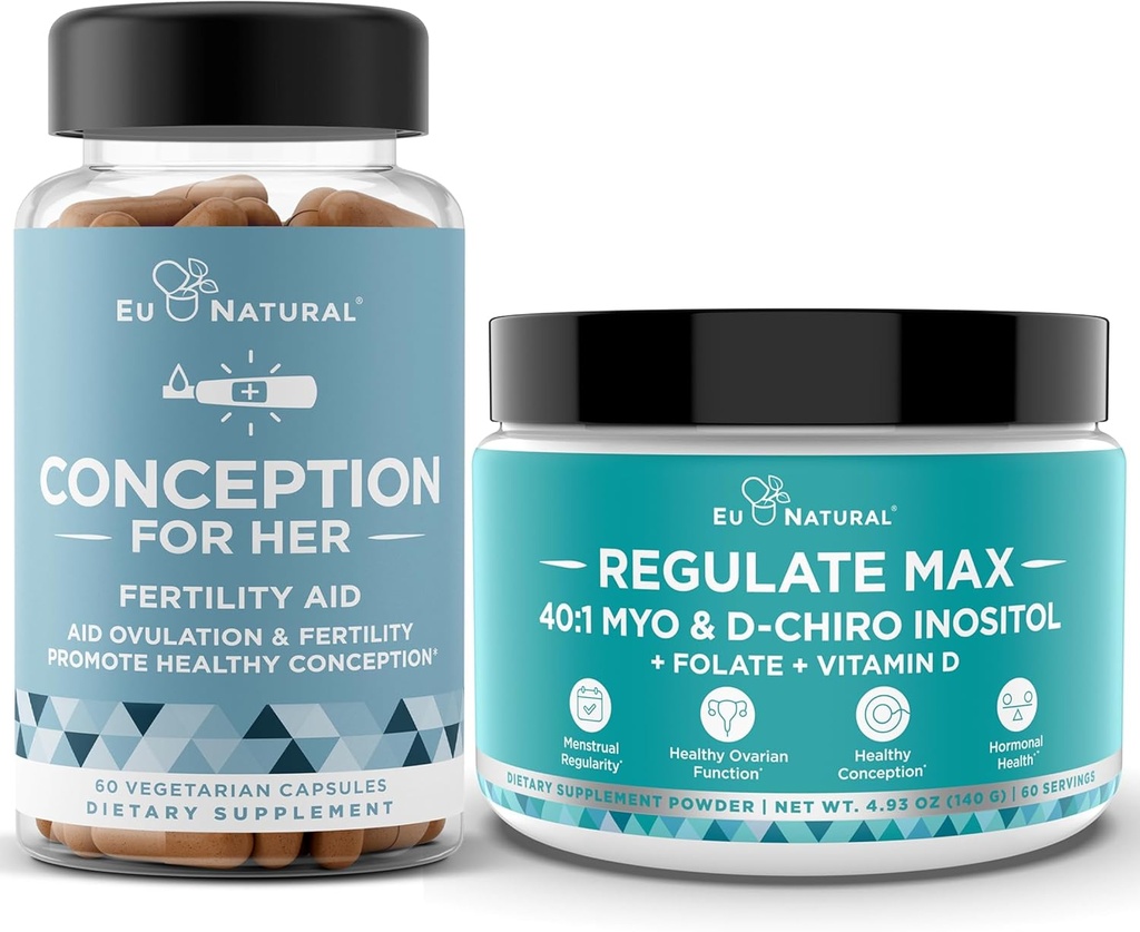 מושג על הקפסולות שלה + Regulate MAX Myo-Inositol D-Chiro Inositol אבקת - תמיכה פוריות, איזון הורמונלי, מחזורי רגמנט - 60 קפסולות רך צמחוני + 60 משרתים אבקה