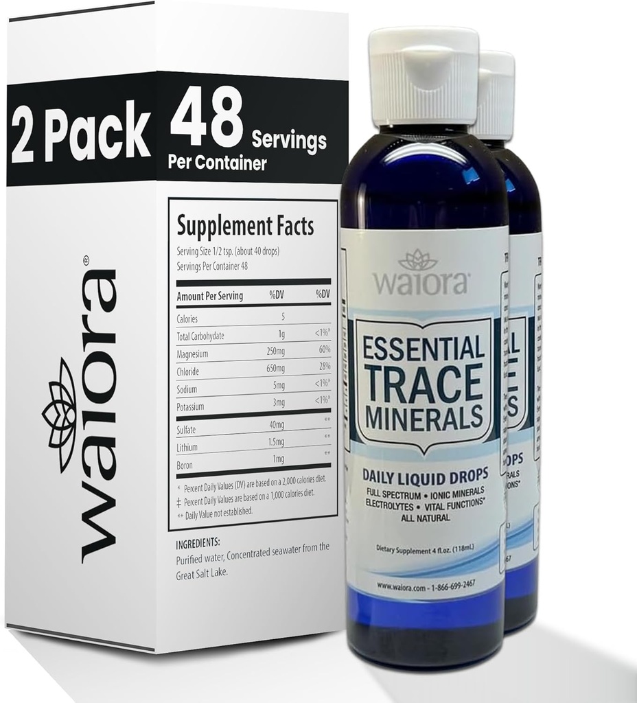 Waiora Essential Trace מינרלים | Help Replenish Lost/Depleted מינרלים | 60+ Ionic Traceמינרלs | תמיכה בתפקודי ויטאל של הגוף, pH Balance