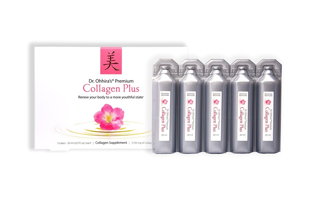 Dr. Ohhira's Premium Collagen Plus תוספי קולאז'ן נוזליים עם 7,750 מ"ג של Marine Collagen Peptides, Plus Cherry Blossom Extract, ו-Probiotic Procentrate מבוסס צמחי, 5 Pack