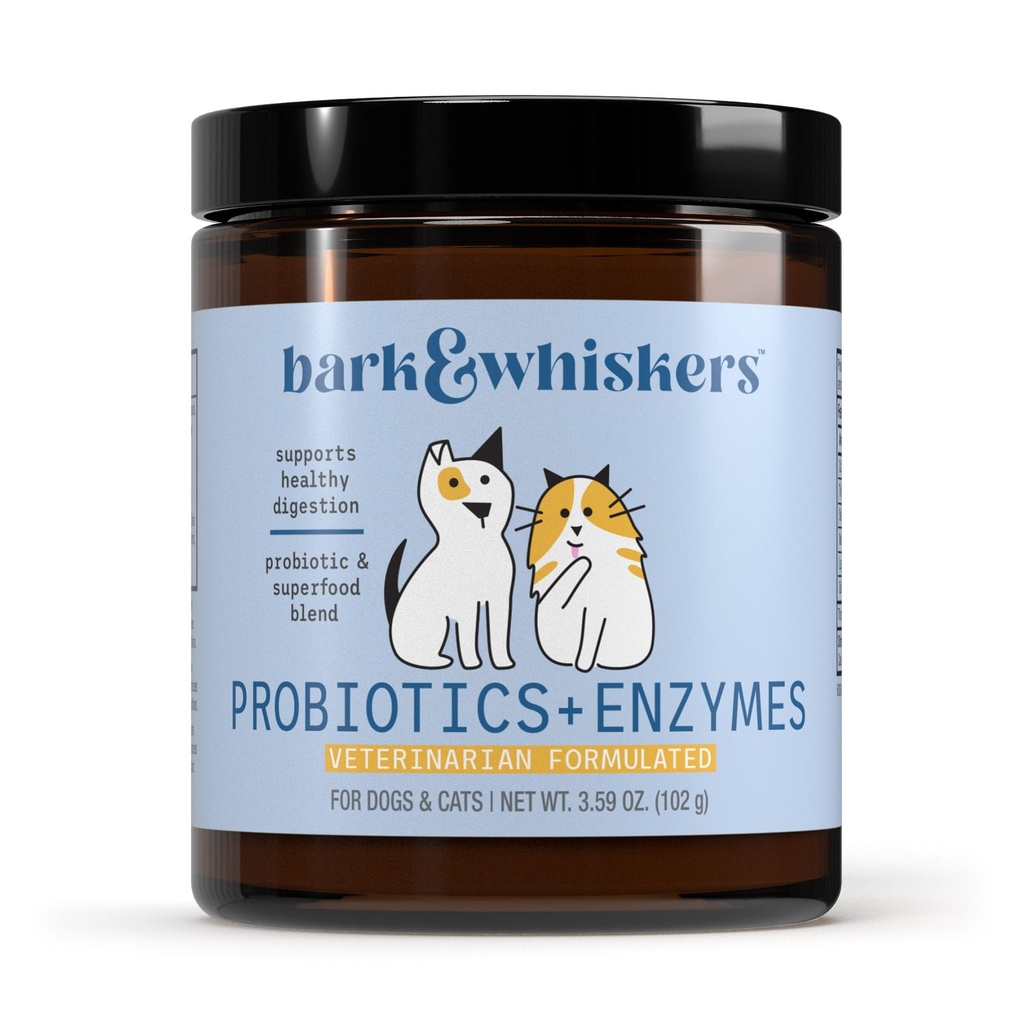 Bark & Whiskers Probiotics + Enzymes - תמיכה במערכת הבריאות והחיסון - תוספת פרוביוטית לחתולים ולכלבים - 60 סקוטיים