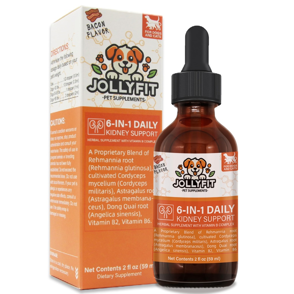 6-in-1 Kidney Support for Dogs & Cats - מקדם תפקוד קידני בריא, רמות אנרגיה ופלוד איזון - Veterinarian Formulated Herbal תוסף עם ויטמין B2 & B6 - 2 oz (59 מ"ל)