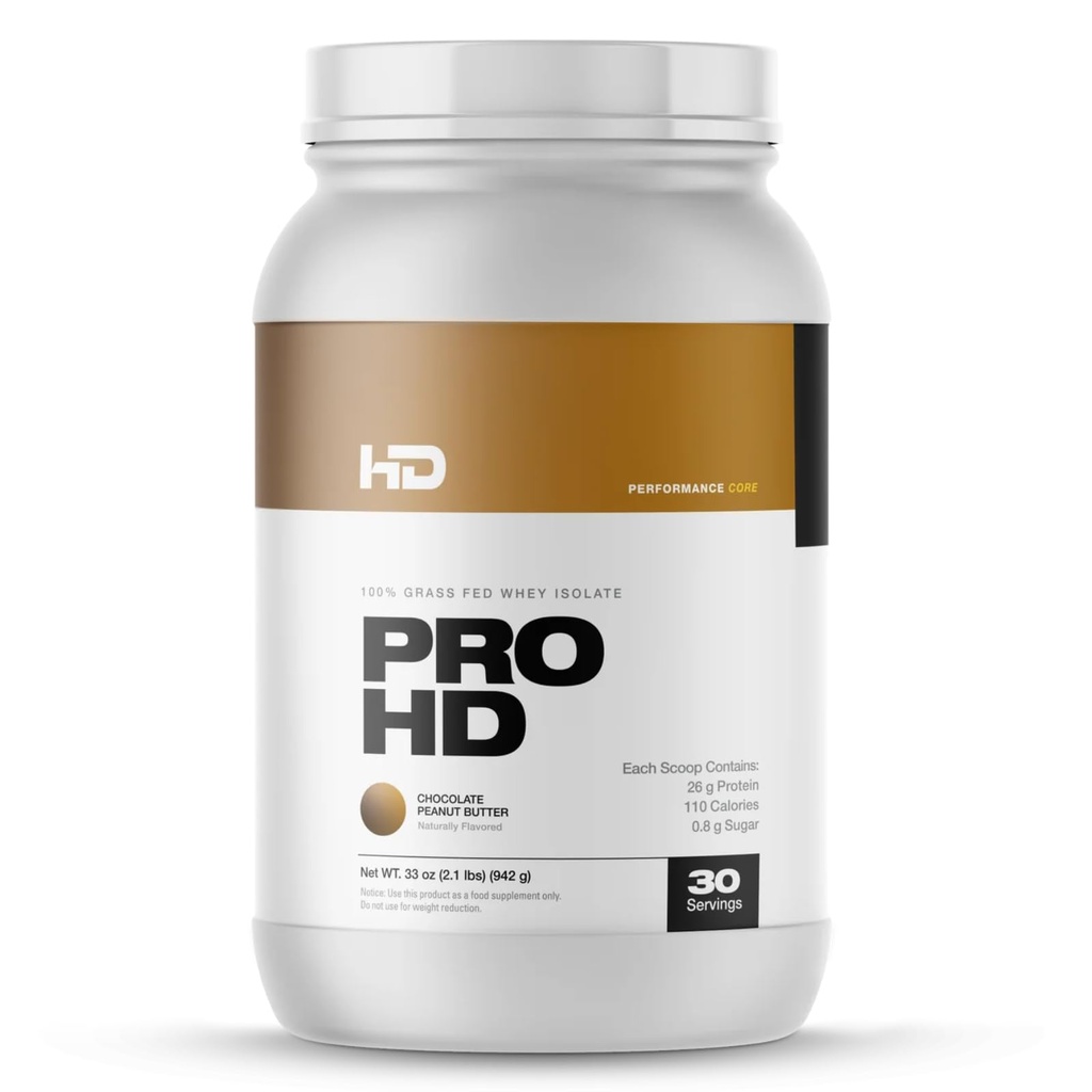 HD MUSCLE ProHD חלבון | 100% Grass פד Whey Isolate | 25g חלבון, 114 קלוריות, 0g Fat | Zero Fillers or Amino Spiking | 30 משרתים (Choate Peanut Butter)
