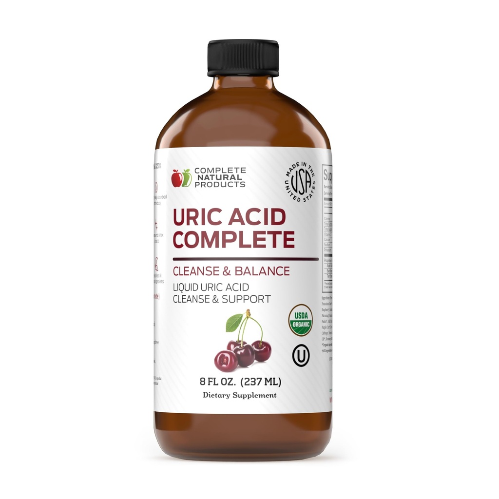 מוצרים טבעיים שלמים Uric Acid Complete - 8oz נוזל תוספת לתמיכה Uric Acid ניקויse, Kidney Health & Circulation עם Apple Cider Vinegar, Tart Cherry, & Beet Root.