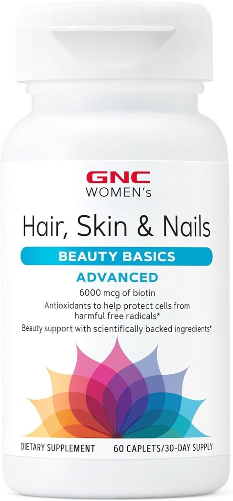 שיער מתקדם של GNC נשים, Skin & Nails Daily Multivitamin בלגן לנשים, קלינית סטוד תמיכה יופי המכיל ביוטין, Hyaluronic Acid, Collagen, Lutein, 60 Caplets