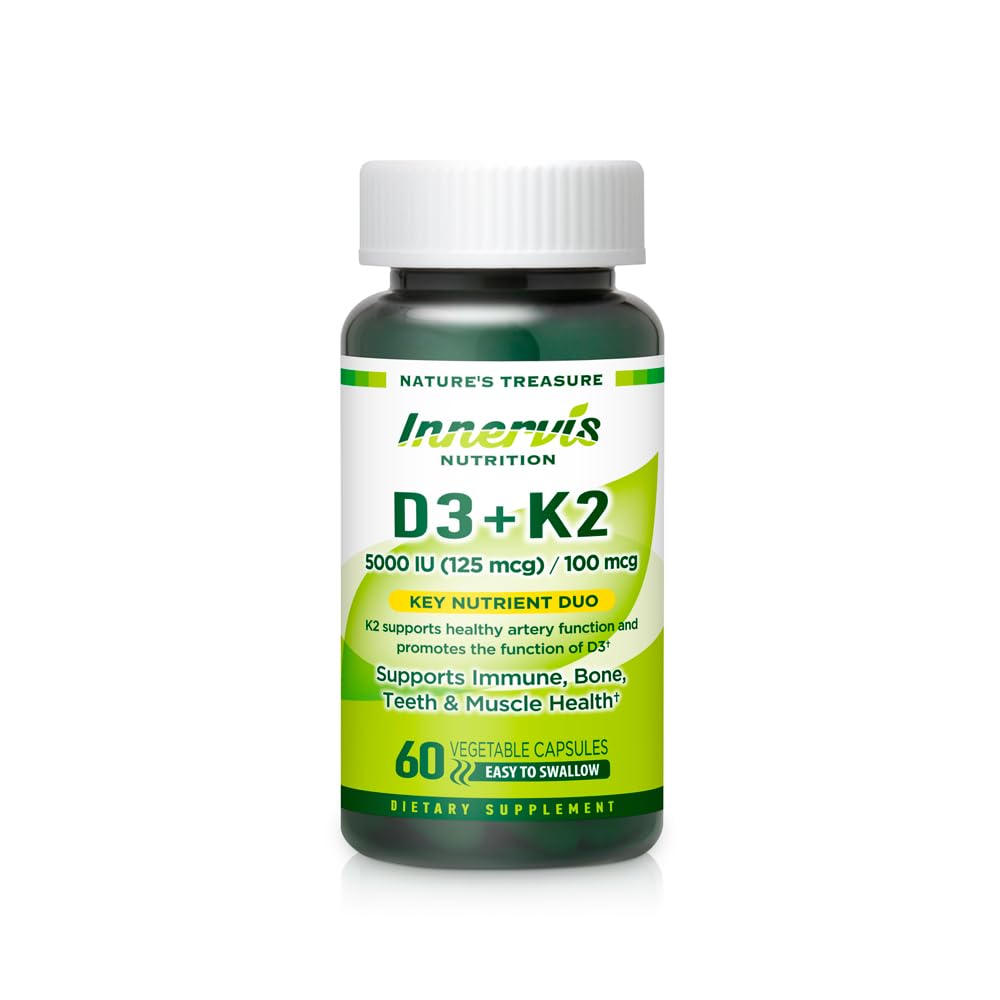 ויטמין D3 5000 IU + K2 MK-7 100mcg - Bone, Heart & Immune Support, Easy to Swallow, 60 קפסולות