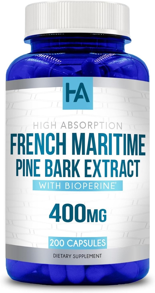 פין ימי צרפתי פין Bark לחלץ קפסולות | צרפתית Pine Bark לחלץ תוספת עם bioPerine עבור הגדלת Absoprtion סטנדרטי ל-95% Proanthocyanidins | טבעוני Non-GMO Soy חינם (200 קפסולות)