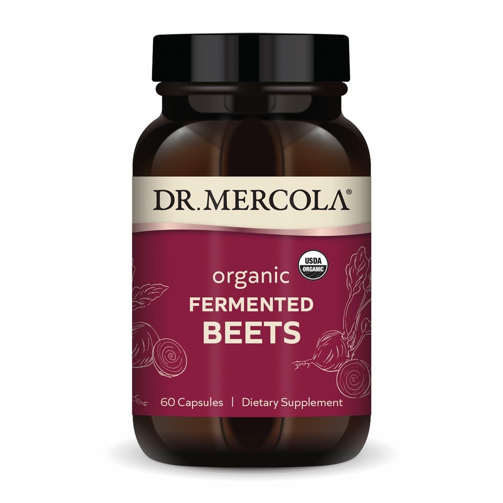 Dr. Mercola Organic Fermented Beets - Nitric Oxide Support - USDA אורגני, non-GMO, Gluten-Free & Soy-Free - 60 קפסולות