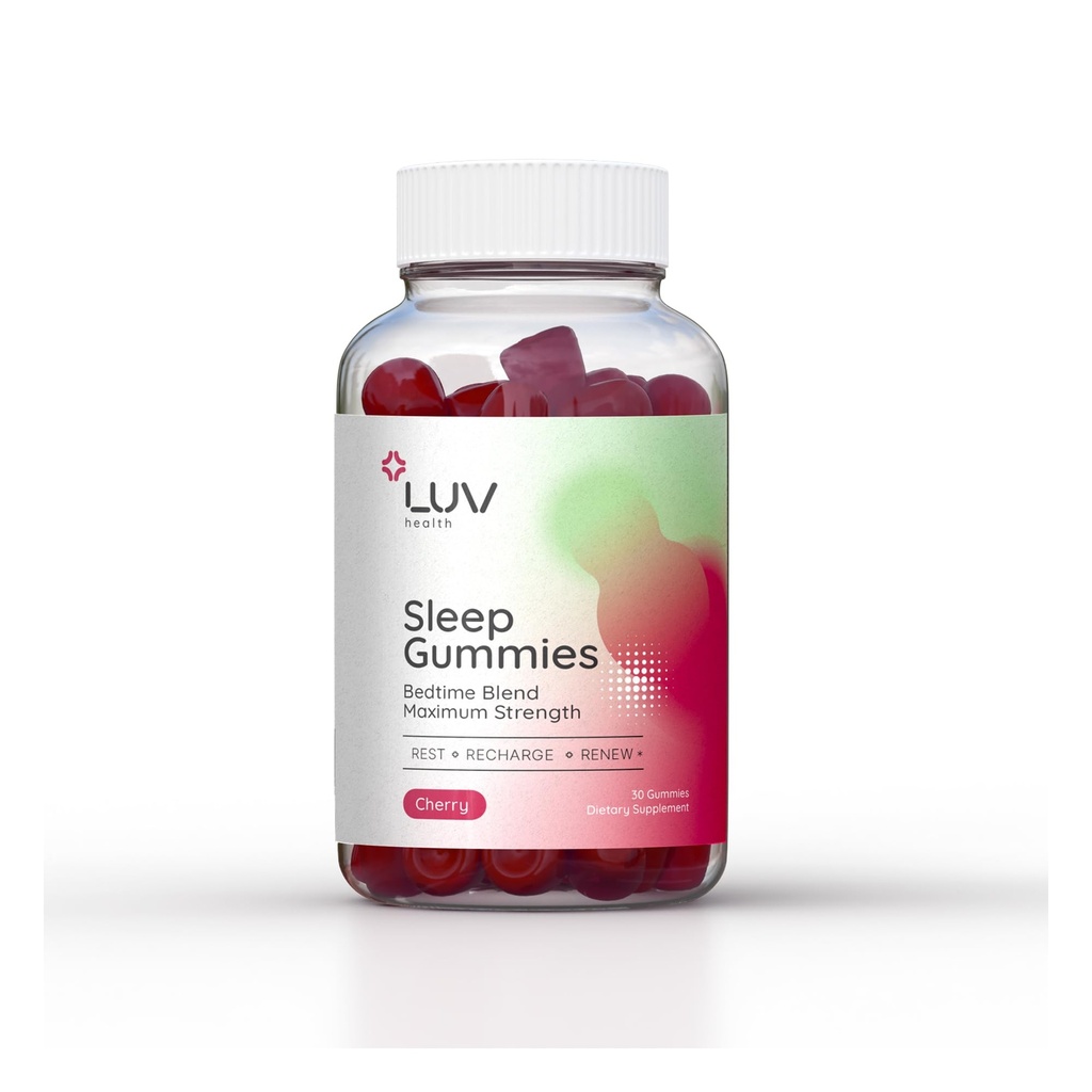 LUV בריאות Sleep Gummies - Natural Sleep Aid with Magnesium, L-theanine, Melatonin, Chamomile & Tart Cherry - טבעוני, Non-GMO, Gluten-Free, Sleep Support Supplement, 30ct