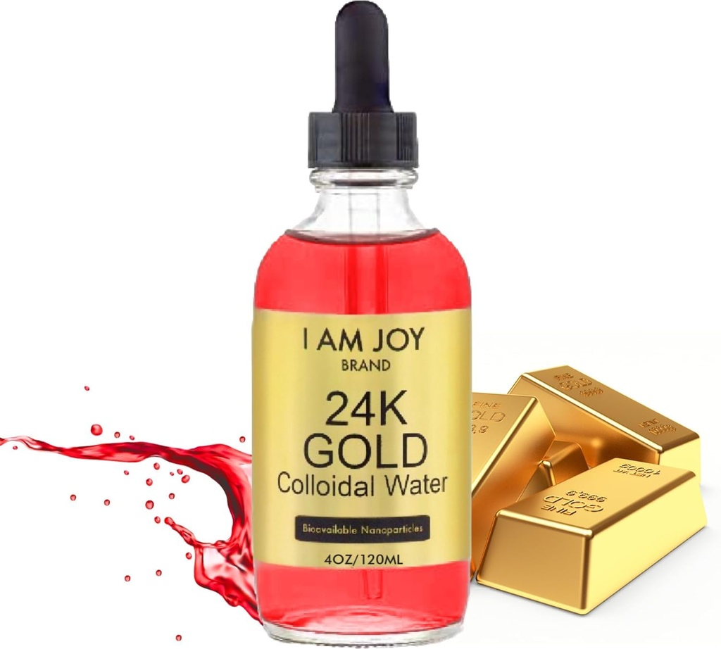 I Am Joy co. Liquid Colloidal Gold 24k 99.99% טהור 100ppm Ruby Red Water Based All Natural Electrolysis 4oz Glass
