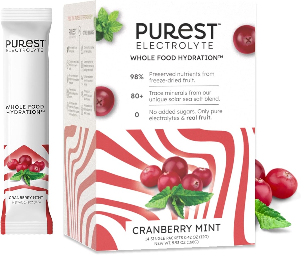 הכירו את המוח החדש! Purest Electrolyte Cranberry אבקת אבקות - מזון מלא לחות - פירות אורגני Freeze-Dried ומלחי ים סולאריים עבור אלקטרוליט איזון האולטימטיבי