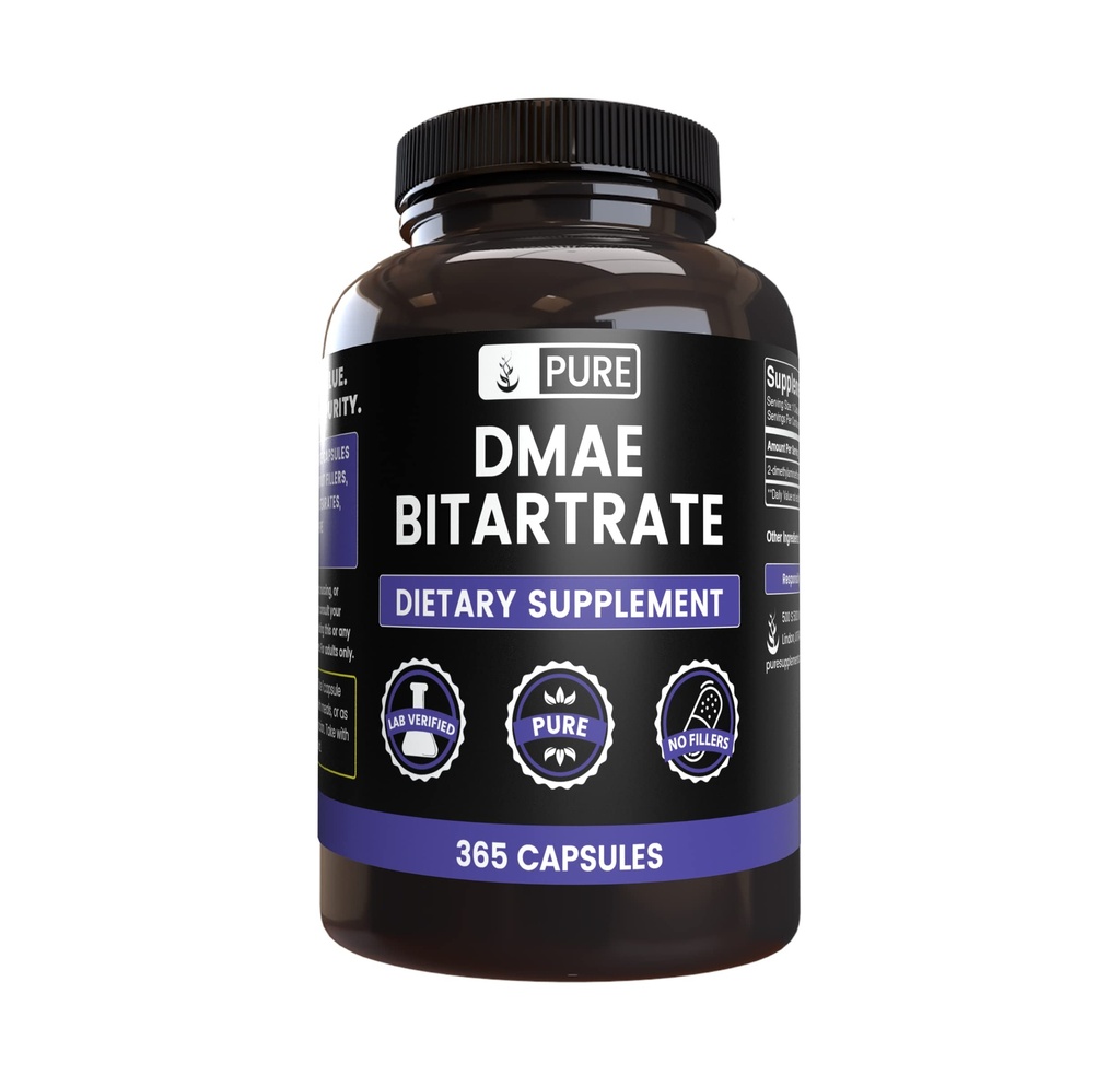 מרכיבים מקוריים טהורים DMAE Bitartrate (365 קפסולות) No Magnesium Or Rice Fillers, Always Pure, Lab מאומת