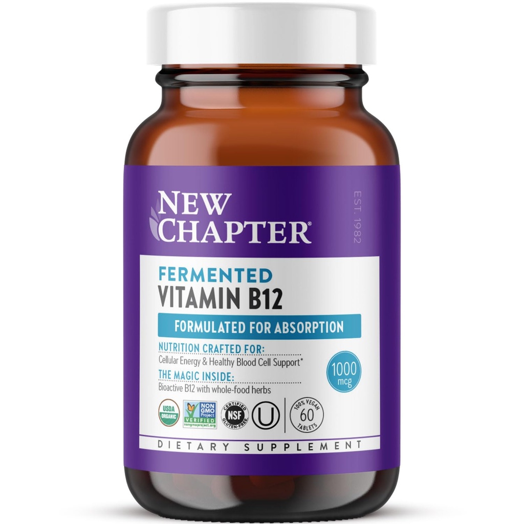 פרק חדש פרץ ויטמין B12 1,000 mcg, USDA אורגני, אחד יומי עבור אנרגיה + תאי דם בריאים, טבעוני מוסמך, Gluten חינם - 60 Count