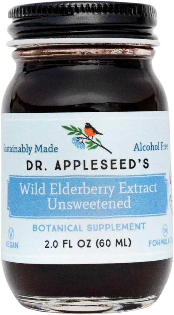 ד"ר Appleseed's Wild Elderberry לחלץ ללא ממותק מקס כוח 720 מ"ג ילדים + מבוגרים Daily Immune תוסף Doctor-Reed Science-Backed Pure 25 Day Supply - 2 Fl Oz